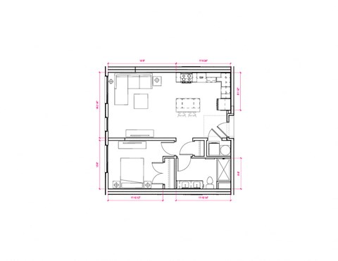 Floor plan for 1 bed, 1 bath, 624 sqft